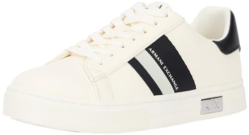 Armani Exchange Damen Cup Sole Mina, Back tab with and Metal Logo Detail on Side Sneaker, Off White+Black, 37 EU von Armani Exchange