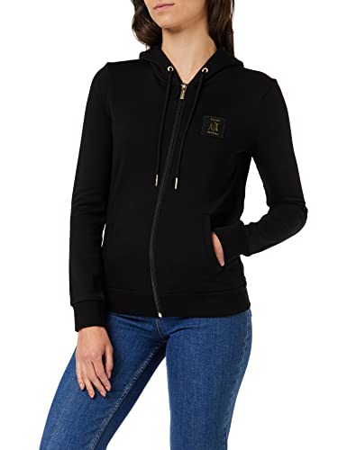 Armani Exchange Damen Icon, Hooded, Side Gold Logo, Zipped, Black, Large Hooded Sweatshirt, Schwarz, L EU von Armani Exchange