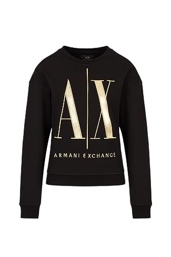 Armani Exchange Damen Icon, Maxi-gesticktes Gold-Logo, Manschettenärmel, schwarz Sweatshirt, Black, XL von Armani Exchange