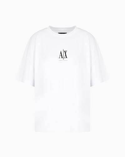 Armani Exchange Damen Icon Project, Embroidered Front Logo T-Shirt, Weiss/opulenter Garten, X-Groß von Armani Exchange