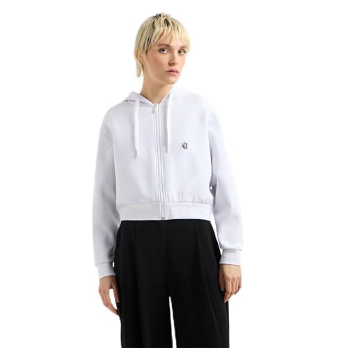 Armani Exchange Damen Icon Project, Small Logo Embroidery, Cropped Fit Sweatshirt, Optisches Weiß, M von Armani Exchange