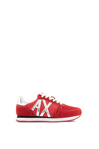 Armani Exchange Damen Logo, Microfiber Suede Inserts Sneaker, Red/Silver, 36.5 EU von Armani Exchange