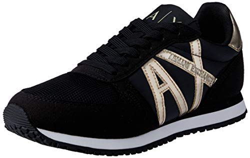 Armani Exchange Damen Microfiber Suede lace up Sneaker, Black+LT Gold, 37 EU von Armani Exchange