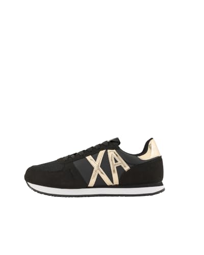 Armani Exchange Damen Microfiber Suede lace up Sneaker, Black+LT Gold, 38 EU von Armani Exchange