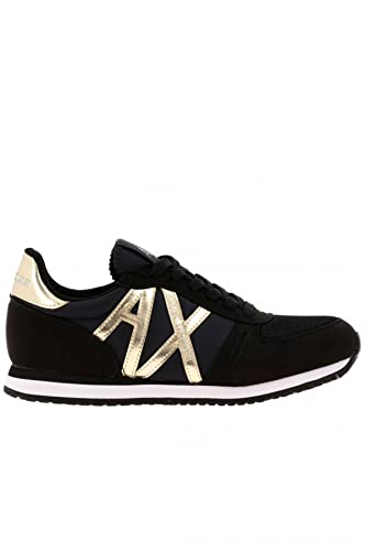 Armani Exchange Damen Microfiber Suede lace up Sneaker, Black+LT Gold, 37 EU von Armani Exchange