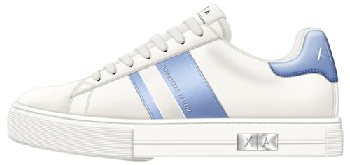 Armani Exchange Damen Mina Cup Sole, Back tab with and Metal Logo Detail on Side Sneaker, Off White+ Blue, 35 EU von Emporio Armani