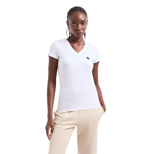 Armani Exchange Damen Mini Metal Logo V-Ausschnitt T-Shirt, Weiss/opulenter Garten, Klein von Armani Exchange