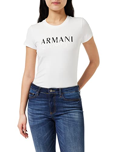 Armani Exchange Damen Nachhaltig, Slim Fit, Bold und Italics Logo-Print T-Shirt, White, L von Emporio Armani