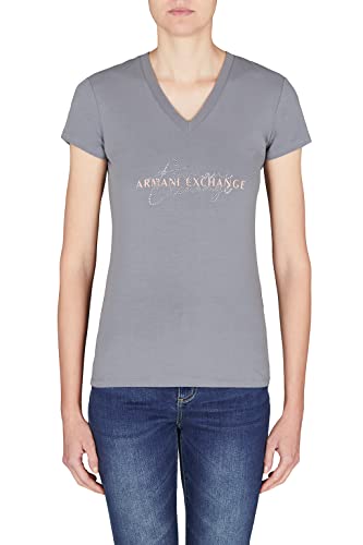 Armani Exchange Damen Nachhaltig, Slim Fit, strassbesetztes Italics Logo T-Shirt, Snake, XXL von Armani Exchange