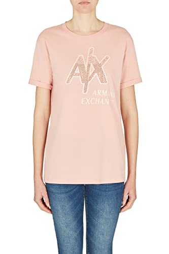 Armani Exchange Damen Nachhaltig, aufgerollte Passform, mit Strass besetztes Logo auf der Vorderseite. T-Shirt, Lady, XL von Armani Exchange