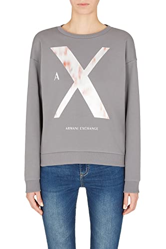 Armani Exchange Damen Nachhaltig, gedrucktes Logo, Gerippter Saum Sweatshirt, Snake, S von Armani Exchange