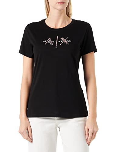 Armani Exchange Damen Normale Passform, Pailletten-Logo. T-Shirt, Black, S von Armani Exchange