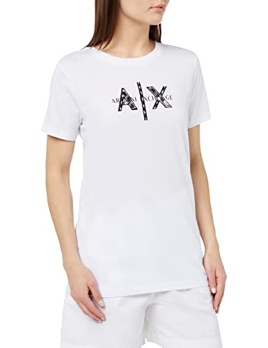 Armani Exchange Damen Normale Passform, Pailletten-Logo. T-Shirt, White, XS von Armani Exchange