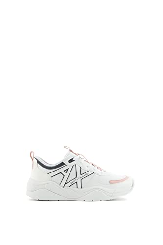 Armani Exchange Damen Pink Detail, Multiple Logo Sneaker, White/Rose, 37 EU von Armani Exchange