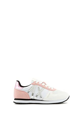 Armani Exchange Damen Pink Details, Microfiber Suede Inserts, Silver Logo Sneaker, White Rose 1, 36 EU von Armani Exchange