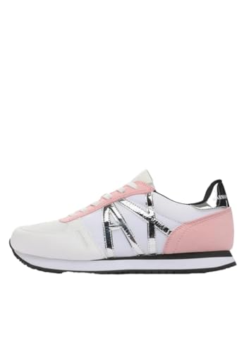 Armani Exchange Damen Pink Details, Microfiber Suede Inserts, Silver Logo Sneaker, White/Rose, 37 EU von Armani Exchange