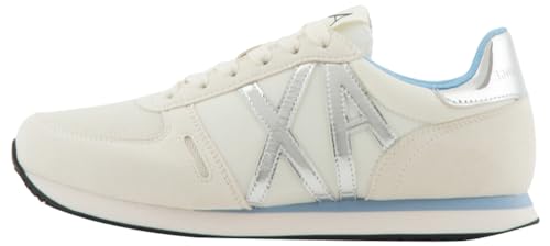 Armani Exchange Damen Rio Side Logo Sneaker, Off White+ Blue+ Silver, 37 EU von Armani Exchange