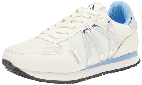 Armani Exchange Damen Rio Side Logo Sneaker, Off White+ Blue+ Silver, 40 EU von Armani Exchange