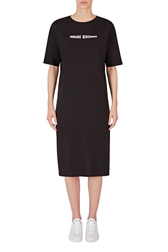 Armani Exchange Damen Rundhalsausschnitt, Logo hinten und vorne. Dress, Black, XS von Armani Exchange