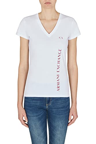 Armani Exchange Damen Schmale Passform, doppelter Logo-Druck. T-Shirt, White, XS von Armani Exchange