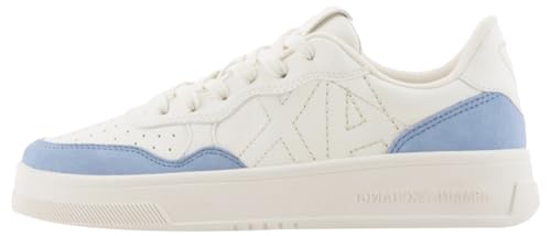 Armani Exchange Damen Seattle, Suede Details, Embroidered Logo Sneaker, Off White+ Blue+ Off White, 35 EU von Armani Exchange