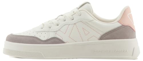 Armani Exchange Damen Seattle, Suede Details, Embroidered Logo Sneaker, Off White+ Taupe+ Rose, 38.5 EU von Emporio Armani