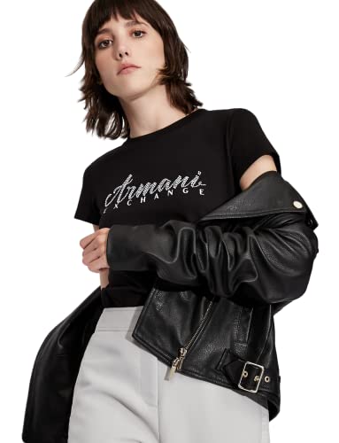 Armani Exchange Damen Short Sleeve Classic Script Logo Scoop Neck T-Shirt, Schwarz, S von Armani Exchange