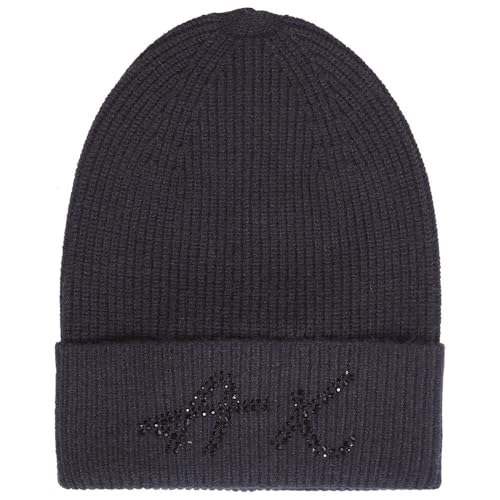 Armani Exchange Damen Signature Logo Sparkly Beanie-Mütze, schwarz, Einheitsgröße von Armani Exchange
