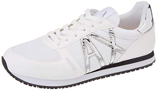 Armani Exchange Damen Sneaker mit appliziertem Logo, Weiß Silber, 35 EU von Armani Exchange