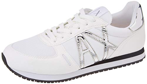 Armani Exchange Damen Sneaker mit appliziertem Logo, Weiß Silber, 36.5 EU von Armani Exchange