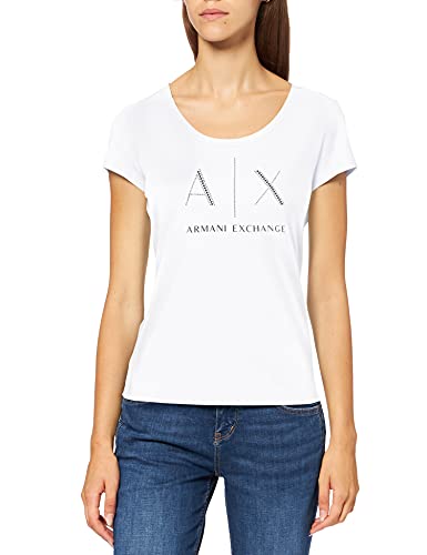 Armani Exchange Damen Strass Logo T-Shirt, Weiß, XL von Armani Exchange