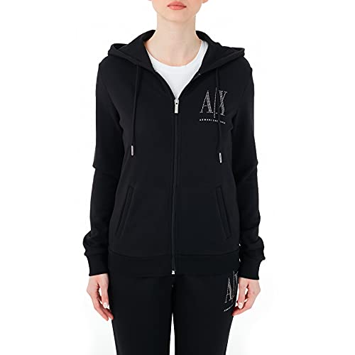 Armani Exchange Damen Studded Icon Zip Up Hooded Sweatshirt Hooded Sweatshirt, Schwarz, XS von Armani Exchange