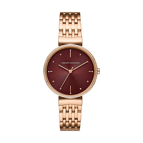 Armani Exchange Uhr für Damen , Dreizeigeruhrwerk, 36mm Rose Gold Edelstahlgehäuse mit Edelstahlarmband, AX5912 von Armani Exchange