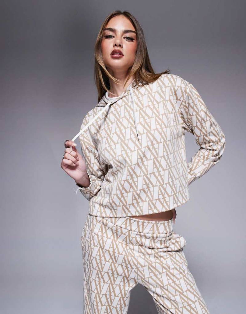 Armani Exchange - Gestrickter Kapuzenpullover in Beige mit Monogramm-Logo-Kombiteil-Neutral von Armani Exchange