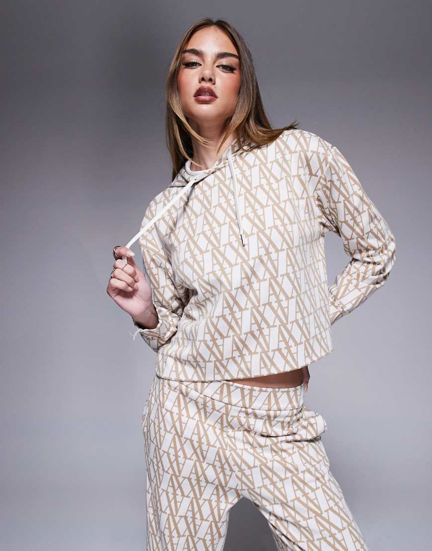 Armani Exchange - Gestrickter Kapuzenpullover in Beige mit Monogramm-Logo-Kombiteil-Neutral von Armani Exchange