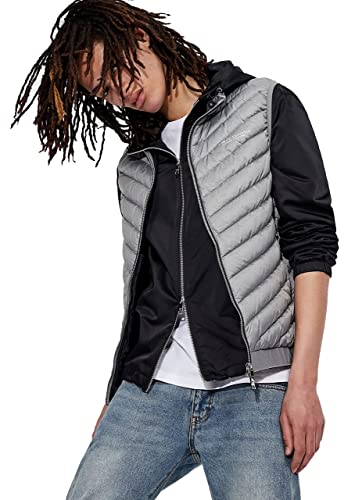 Armani Exchange Herren 100% Down, Front, Elastic Waistband with Logo Weste, Grey/Blue, M von Armani Exchange