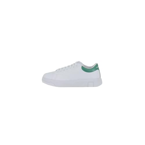 Armani Exchange Herren Action Leather, Back Color Insert, Side Logo, lace up Sneaker, White/Green, 42.5 EU von Armani Exchange