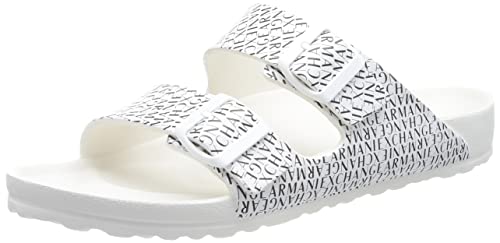 Armani Exchange Herren Allover Logo Pool Slide Sandal, Optic White+Black, 43 EU von Armani Exchange