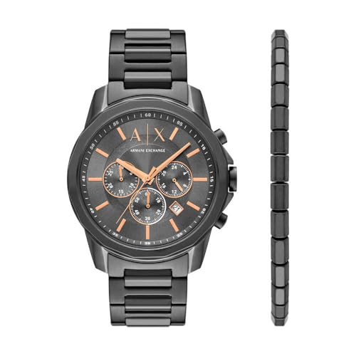 Armani Exchange Silver Tone Watch for Men, Quarz-Chronographenwerk und 44mm Gehäusegröße mit Edelstahlarmband von Armani Exchange