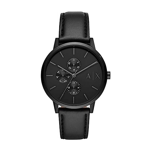 Armani Exchange Uhr für Herren , QuarzMultifunktionswerk, 42mm Schwarzes Edelstahlgehäuse mit Lederarmband, AX2719 von Armani Exchange