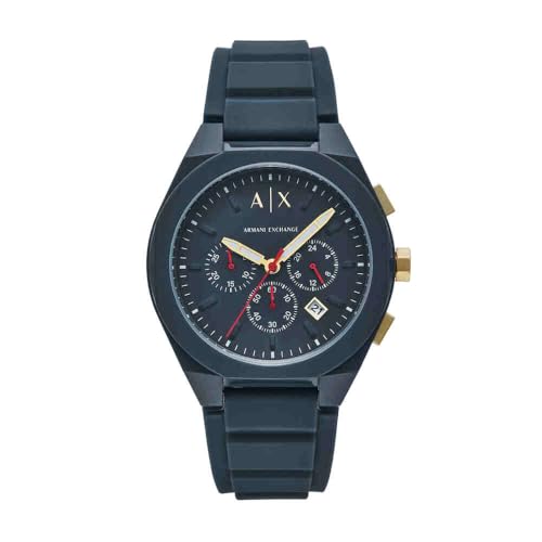Armani Exchange Watch for Men, Quarz-Chronographenwerk und 44mm Gehäusegröße mit Silikonarmband, Marineblau von Armani Exchange