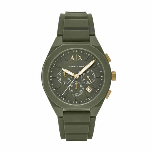 Armani Exchange Watch for Men, Quarz-Chronographenwerk und 44mm Gehäusegröße mit Silikonarmband, Onyxschwarz von Armani Exchange