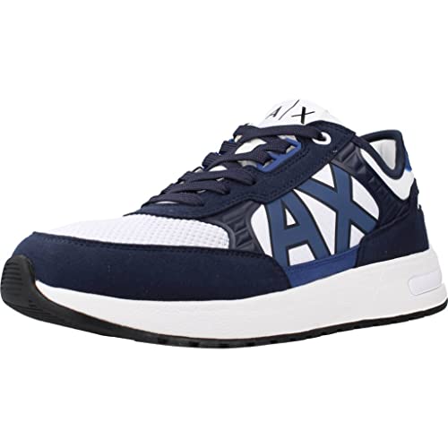 Armani Exchange Herren Dusseldorf Embossed Geometric Motifs Sneaker, OP.White+Navy+Blue, 43 EU von Armani Exchange