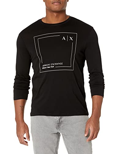 Armani Exchange Herren Baumwoll-Jersey, langärmelig, Logo, Normale Passform T-Shirt, Black, XS von Armani Exchange