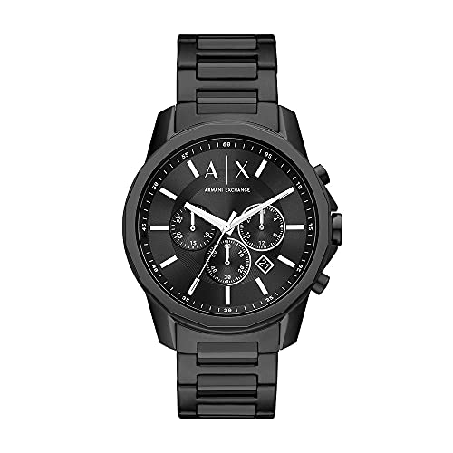 Armani Exchange Uhr für Herren , Chronographenwerk, 44mm Schwarzes Edelstahlgehäuse mit Edelstahlarmband, AX1722 von Armani Exchange