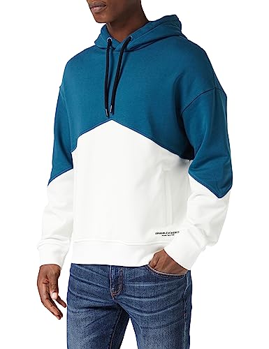 Armani Exchange Herren Color Block, Hooded, Front Pockets Sweatshirt, Blue/White, XXL EU von Armani Exchange