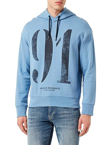 Armani Exchange Herren Comfy Fit, Maxi Number Print Hooded Sweatshirt, Blau, L von Armani Exchange