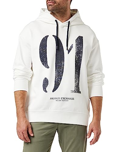 Armani Exchange Herren Comfy Fit, Maxi Number Print Hooded Sweatshirt, Weiß, L von Armani Exchange
