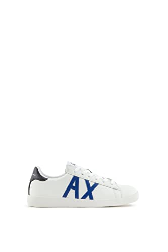 Armani Exchange Herren Contrast Side Logo, Action Leather, lace up Sneaker, White/Bluette, 44.5 EU von Armani Exchange