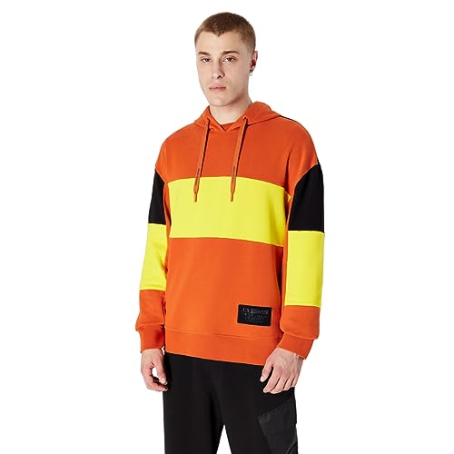 Armani Exchange Herren Cotton French Terry Colorblock Pullover Hoodie Sweatshirt, Orange/Yellow, XXL EU von Armani Exchange